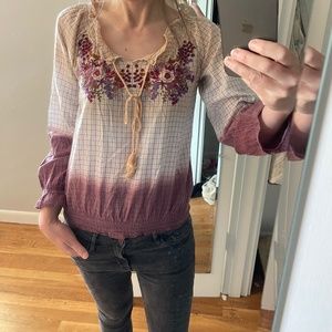 Vintage Havana 100% cotton peasant blouse size medium faded wine to peach ombre